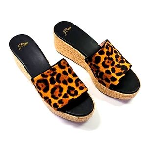 J. Crew Women's Leather Leopard Print Wedge Sandals
